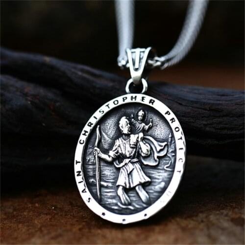 Saint Christopher Protect Us Necklace 316L Stainless Steel Jewelry Angel Pendant With Chain