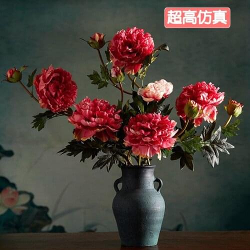 New Chinese style peony Simulation of artificial flowers The ground vase fall decorations for home wedding table decoration