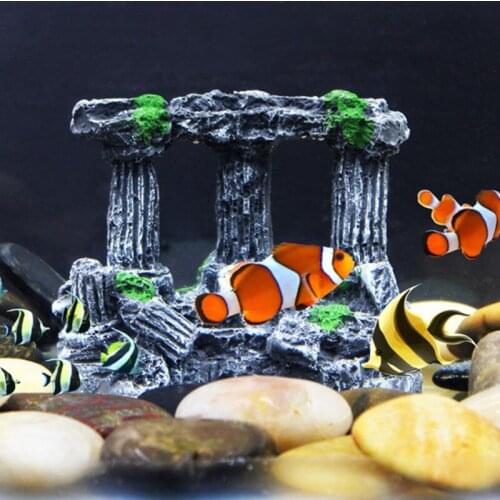Resin Artificial Aquarium Roman Column Decoration Ancient Ruin Column Ornament Fish Tank Stone Cave Rock Decoration For Fish