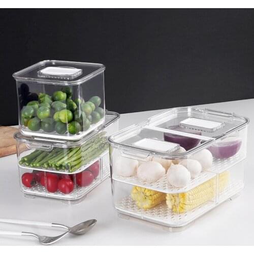 Refrigerator Food Storage Containers with Lids Transparent Plastic Seal Tank Separate Vegetable Fruit Fresh Box Kitchen Supplies