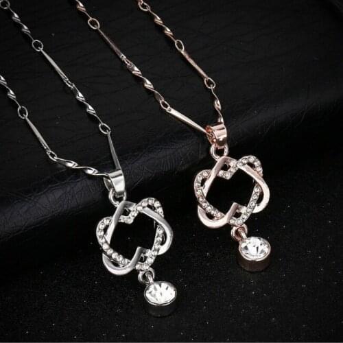 Couples double heart winding concentric linked pendant necklace fashion inlaid rhinestone necklace female party birthday gift