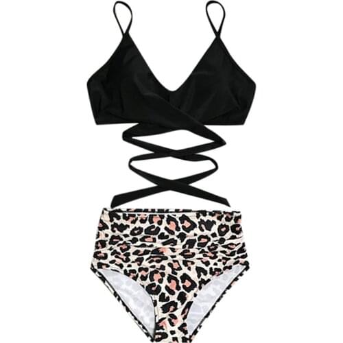 Swimsuit Women High Waisted Bikini 2021 Woman Criss Cross Bikini Set Leopard Print Beachwear Bathing Suit Push Up Swimwear Women