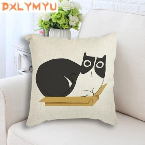 Square 18" Home Decorative Sofa Cushion Throw Pillow Cartoon Cat Box Animals Art Prints Nordic Cushion Linen Cotton Pillowcase