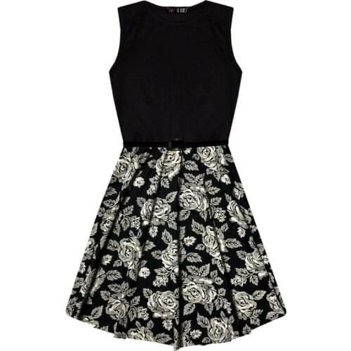 Flower Girl Dresses Floral Contrast Panel Summer Party Dance Dresses 7-13 Yr Kids Girls Skater Dress