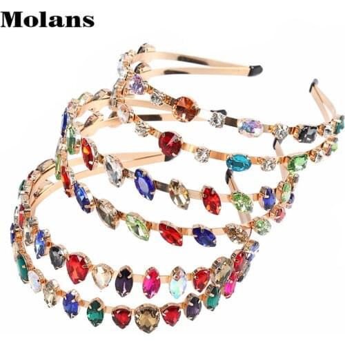 Molans 2020 New Double Drop-shaped Alloy Headband Colorful Crystal Inlaid Headband Golden Headband Ladies Hair Accessories