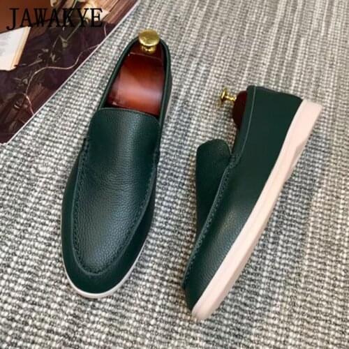 New Lychee Pattern Leather Men Shoes Shallow Slip-on Casual Loafers Quality Round Toe Leisure Mules Flat Moccasins Shoes Male