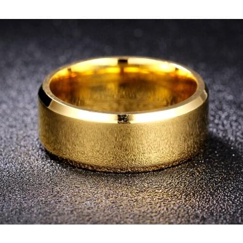 MANGOSKY 8mm Bright Polish Gold Color Titanium Ring For Men