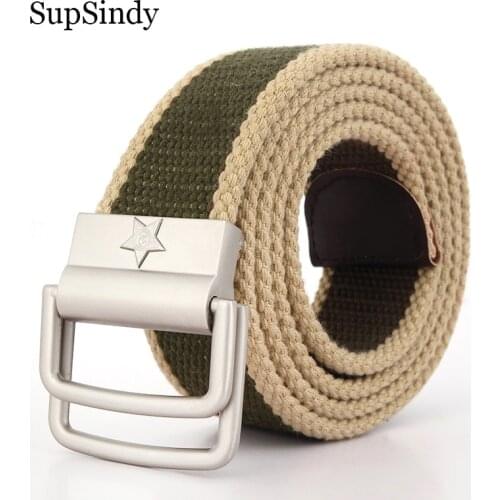 SupSindy Men&Women Canvas Belt High Quality 3D Five Rays Star Double Ring buckle CCCP Soviet sign Army Military belts jeans Belt
