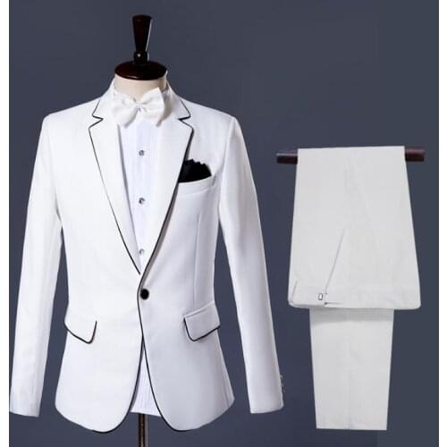 Singer star style dance stage clothing for men suit set with pants white mens wedding suits costume groom formal dress tie