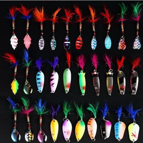 Lot 30pcs Mixed Metal Fishing Lures Spinner Spoon Baits Crankbait Assorted Fish Hooks Tackle