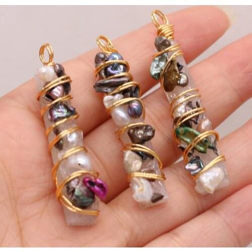 Natural Rectangular Pearl Crystal Bud Wrapped Gold Thread Pendant DIY Retro Necklace Sweater Chain Jewelry Accessories Making