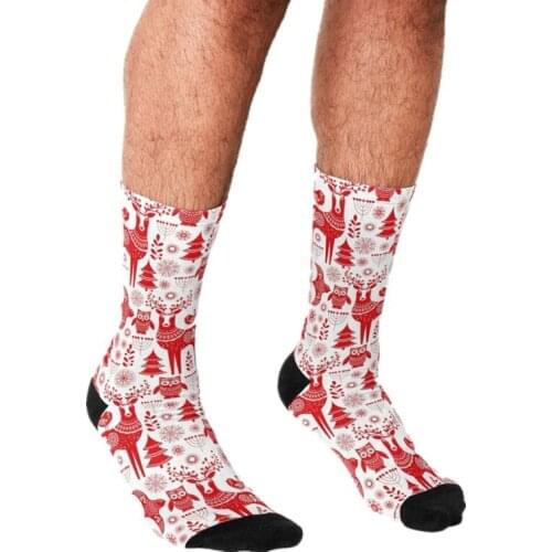 Funny Mens socks Christmas red seamless pattern Printed hip hop Men Happy Socks cute boys street style Crazy Socks for men