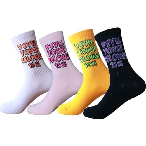 Four Color Cotton Woman Couple Socks Couple Street Hip-hop Skateboard Socks Cool Slogan Personality Design Sweat Sock