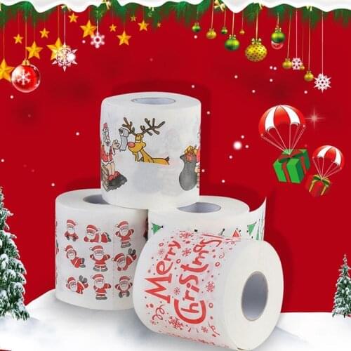 NEW Christmas Roll Paper Santa Claus Bath Toilet Paper For Christmas Supplies Decor Tissue Paper DIY Cute Christmas Print