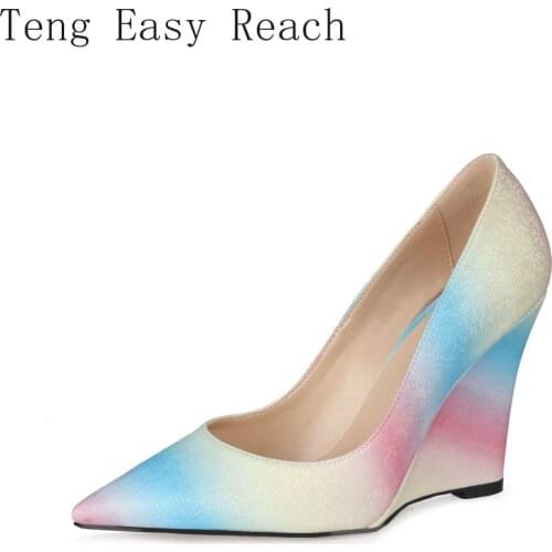 Spring New Pumps Fashion Colorful Thin Heels High Quality Female Pointed Toe Pumps Mature Hot Classic Wedges High Heels Shoes 45