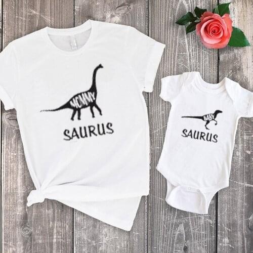 Mother and Son Clothes Print 2021 New Fashion Summer Mommy and Me Matching Dinosaur Family Shirts Mommy Saurus Baby Tee