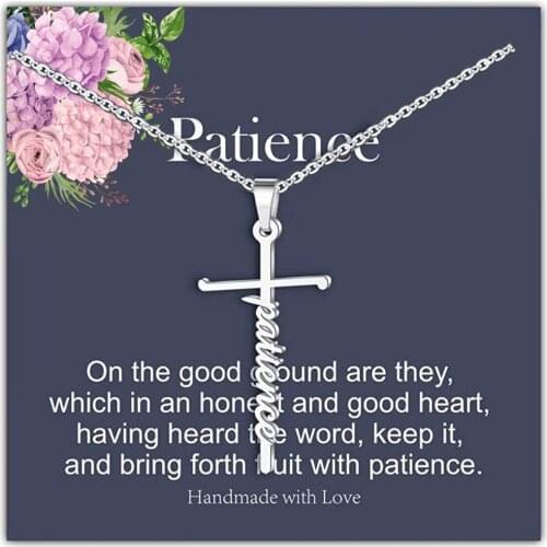 Female Stainless Steel Chain Necklace Silver Color PATIENCE Cross Pendant Necklace For Women Fashion Jewelry Gift LGS1981