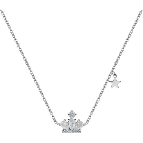 Shining Crystal Crown Necklace For Women Ins Chain Korean Style Simple Design Necklace Girl Birthday Gift