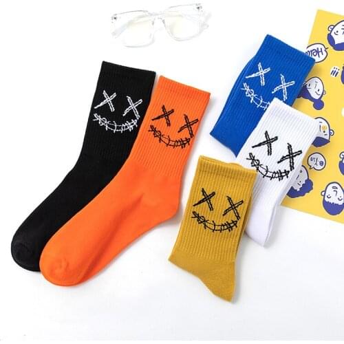 Hi Street Fashion Cotton Adult Middle Calf Crew Socks XX Blink Wink Funny Expression Boom Fence Net Face INS Skateboard Cool Sox