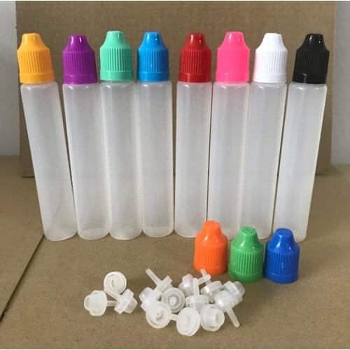50pcs 30ML Empty Bottles Pen Style Empty Needle Bottle For PE Dropper Long Slim ejuice E liquid Bottles With Child Proof Caps
