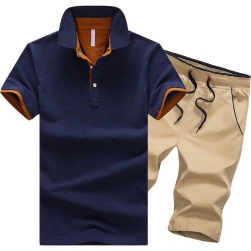 Leisure Business 2 Pieces Sweat Suit Men Tracksuit Men Summer Casual Fashion Slim Polo Shirt+Shorts Set Print Brand Sportswear