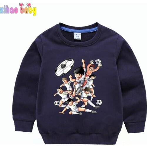 Anime Captain Tsubasa Sweatshirt Children Winter Sport Casual Toddler Baby Hoodies Boy Football Motion T-shirts Boys Girls Tops