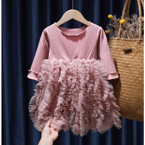 Spring Autumn Girls Dress Toddler Baby Girls Clothes Princess Party Lace Dresses Kids Toddler Children Long Sleeve Costume Pink