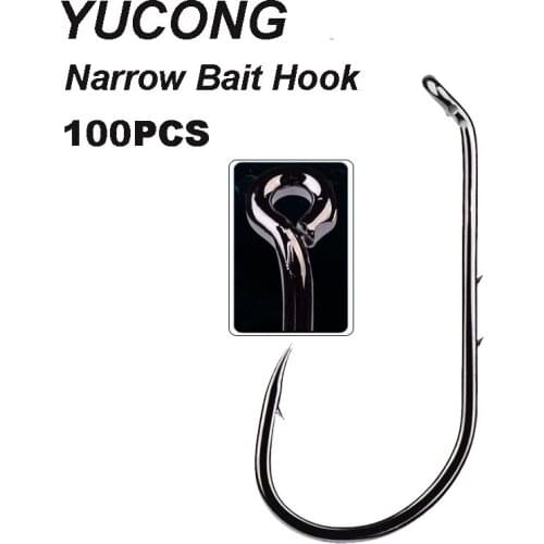 YUCONG 100PCS Nickel Baithhold Fishing Hooks 1#-6/0# Worm Fishshooks Black Single Fishhook Carbon Stell Double Backstab Hooks