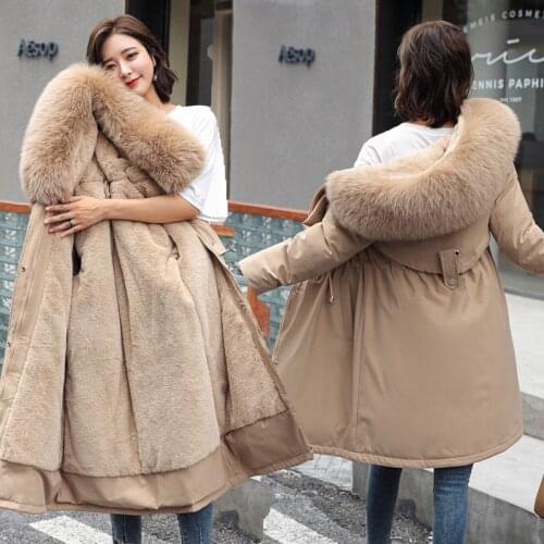 Women Long Parkas Hooded with Fur Wool Liner Ladies Casual Winter Jackets Thick Warm Coats Zipper Pockets Outwear for Female