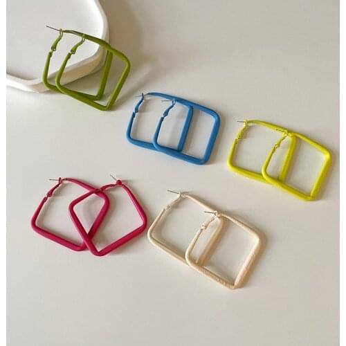 Boucle oreille femme hoop earrings for women new design colorful square shape paint spray metal party jewelry girls gift popular