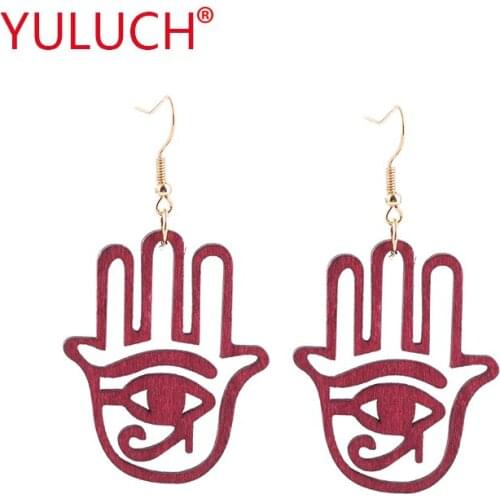 YULUCH Ethnic Jewelry Earrings Natural Wooden Palms Open Devils Eye Pendant for Fashion Punk Womens Earrings Gifts