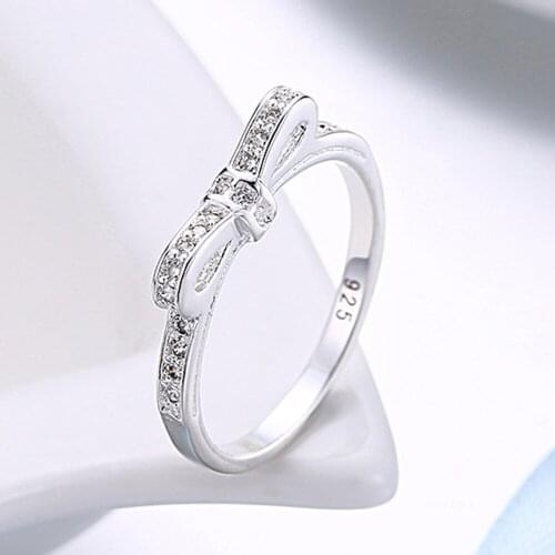 HXH QRX 925 Sterling Silver Bowknot AAA zircon Ring For Women Fashion Wedding Engagement Party Gift Charm Jewelry