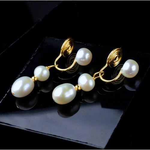 ZHIXI Natural Freshwater Pearl Handmade DIY Retro Clip Earrings Genuine 14K Gold Injection for Women Fine Jewelry E10009