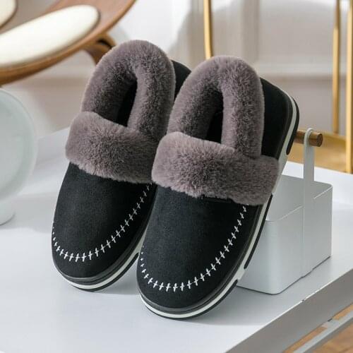 Winter Men Shoes Couple Cotton Slippers Male Wear Bags Indoor Outdoor Non-slip Thick Suede Upper Fur Plush Warm Shoes