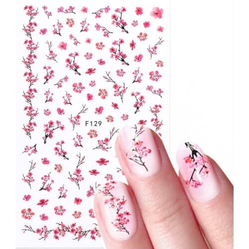 1 Sheet 3D Ultra-thin Adhesive Pink Flower Water Transfer Slider for Manicure Nail Art Decoration Nail Sticker Nail Accessories