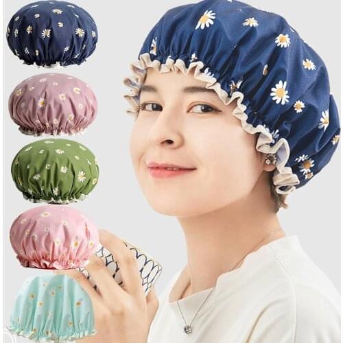 Thick 1Pcs Waterproof Bath Hat Double Layer Shower Hair Cover Women Supplies Shower Cap Bathroom Accessories