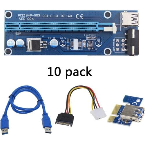 10pack VER 006 Pci-e Extender Pci Express Riser Card 1x To 16x 60cm Usb 3.0 Cable Sata To 4pin Molex Power For Btc Miner Machine