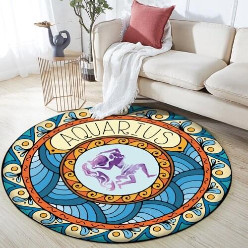 12 Constellation Aquarius Round Floor Mat Flannel Anti-slip Carpet Durable Carpet Floor Mat Home Bedroom Living Room Decoration