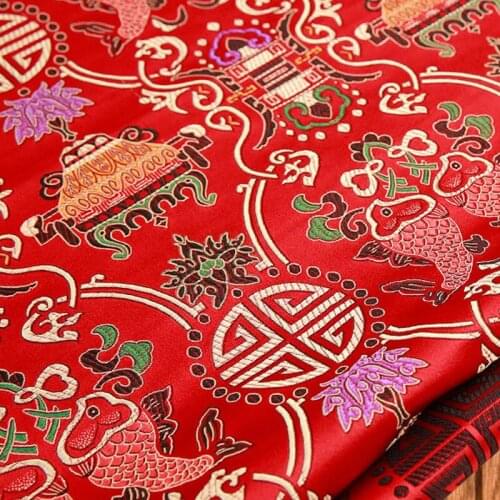 500cm*75cm Imitation silk pairs of fish brocade fabric furniture cushion packaging cloth kids clothing wedding dress diy fabric