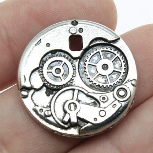 6pcs 25mm Pendant Steampunk Gear Steampunk Gear Charm Pendants For Jewelry Making Antique Silver Color Gear Pendants