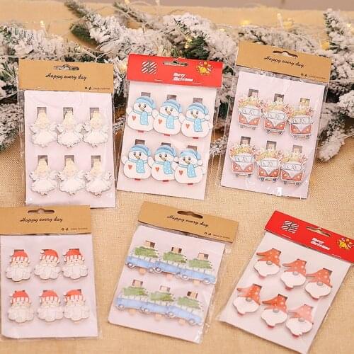 6PCS Christmas Santa Claus&Angle Wooden Clip Pendant DIY Craft Xmas Tree Ornament arty Decor Kids Gift Home Photo Wall Supplies