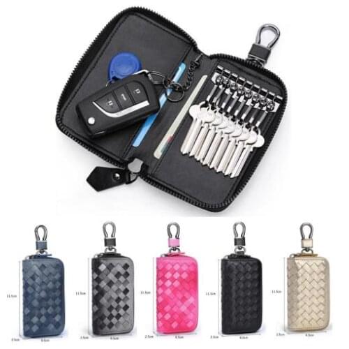 Brand Women Men Genuine Leather Car Key Wallets Vintage Key Holder Credit Card Housekeeper Organizer Keychain Case Bag Pouch