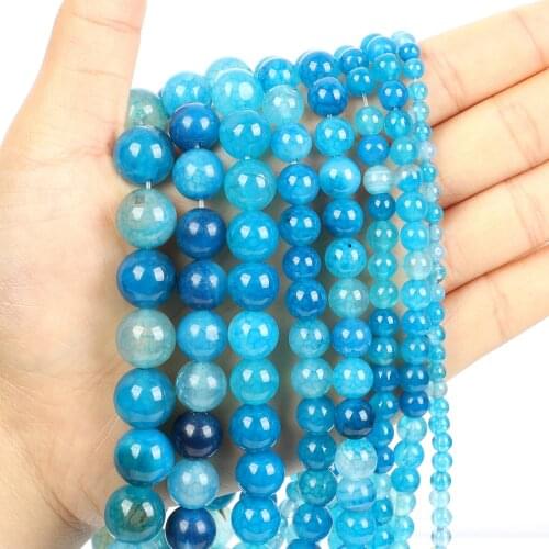 Natural Stone Beads Blue Burst Flower Agate Round Loose Beads for Jewelry Making Needlework Bracelet DIY 4-12 MM