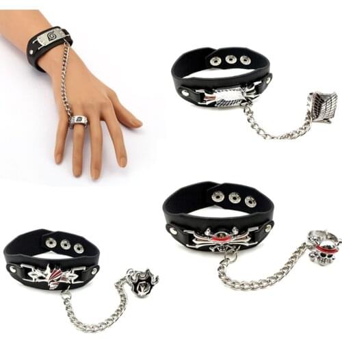 Anime One Piece NARUTO Leather Bracelet Anime Attack On Titan Link Charm Bracelets Cosplay Punk Bracelet Of Men Women Gifts