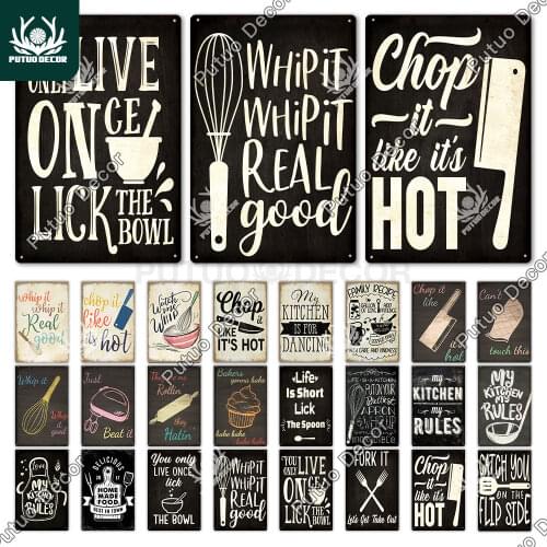 Putuo Decor Kitchenware Vintage Funny Tin Metal Sign Plaque for Restaurant Cafe Kitchen Home Dinner Room Art Plate Wall Decor