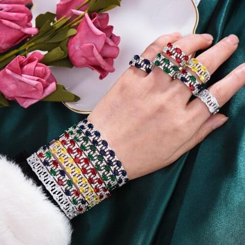 GODKI New Sparkly Multicolor Bangle Ring Jewelry Sets for Women Wedding Engagement Bracelet Jewelry Sets parure bijoux 2021
