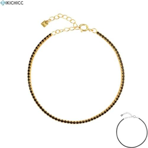 Kikichicc 100% 925 Sterling Silver Gold Black Zircon Full Crystal CZ Pave Bracelet Fashion Wedding Rock Punk Jewelry