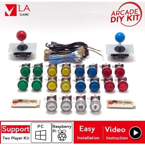 Kit arcade 2 player zero delay mando arcade usb encoder to PC Rasberry PI 33mm led push button joystick usb arcade cabinet