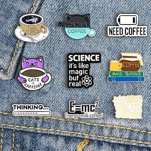 Creative cartoon combination I love coffee badge cute cat book astronaut coffee enamel brooch personality fashion jewelry gift