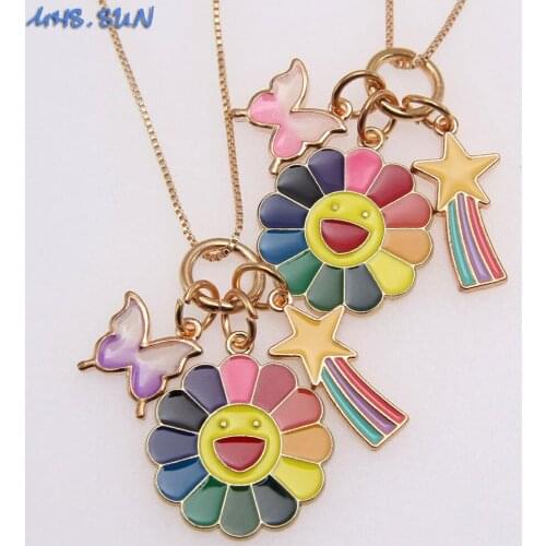 MHS.SUN 1PC Charm Butterfl/Flower Fashion Alloy Pendant Necklace For Girls Baby Kids Jewelry Gift DIY Gold Color Chain Necklace
